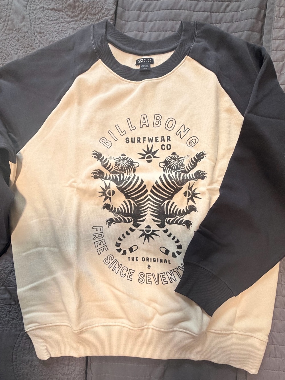 Billabong Two-Tone Raglan Crewneck Sweatshirt - Cream & Black